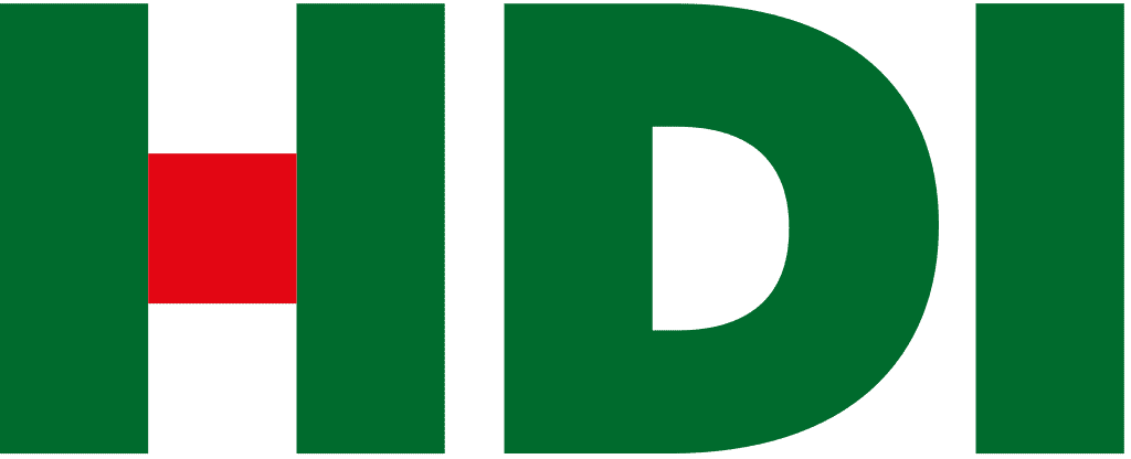 Logo von HDI in grüner Schrift mit rotem Quadrat in der Mitte.