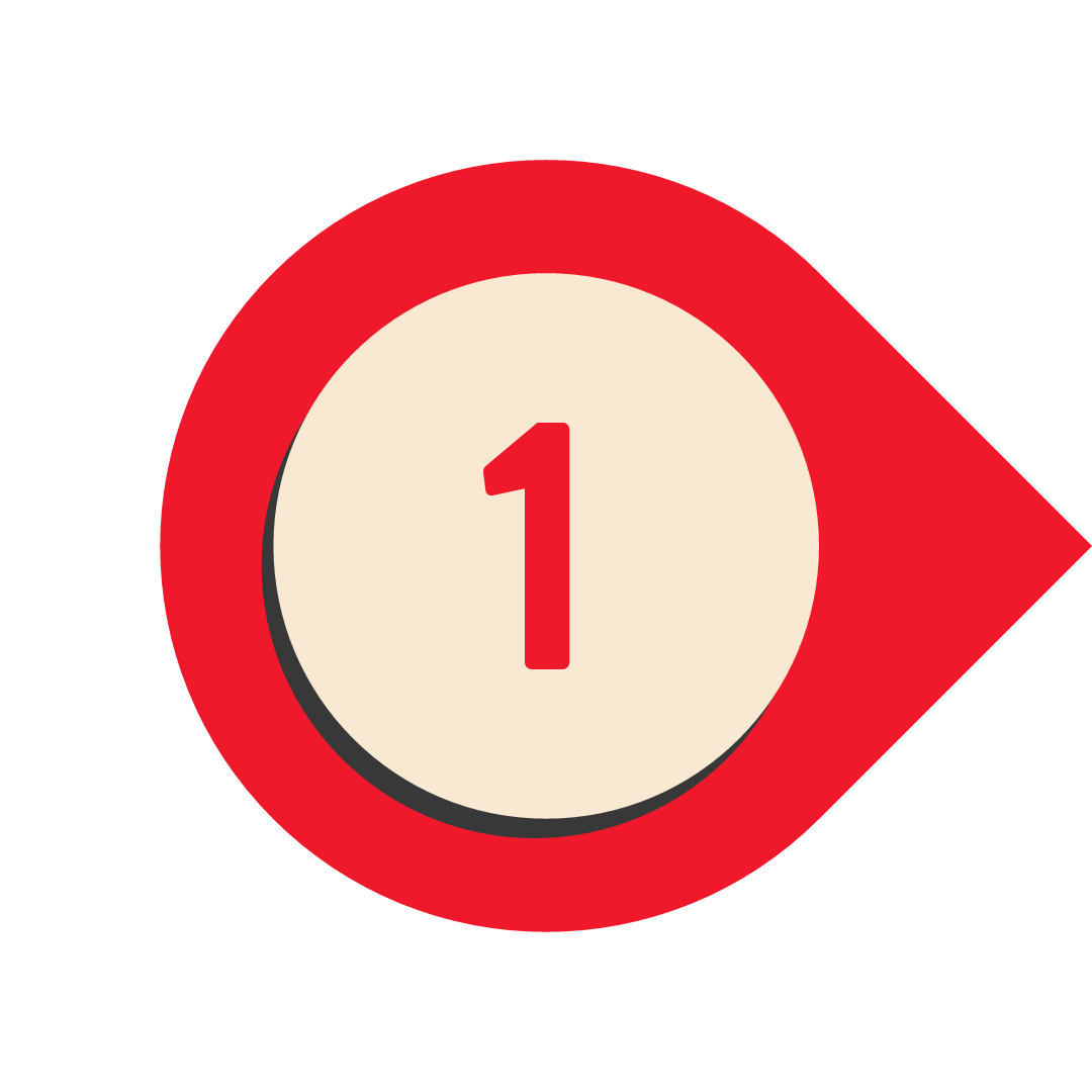 Rote Grafik mit einer großen Zahl 1 in einem weißen Kreis auf rotem Hintergrund.