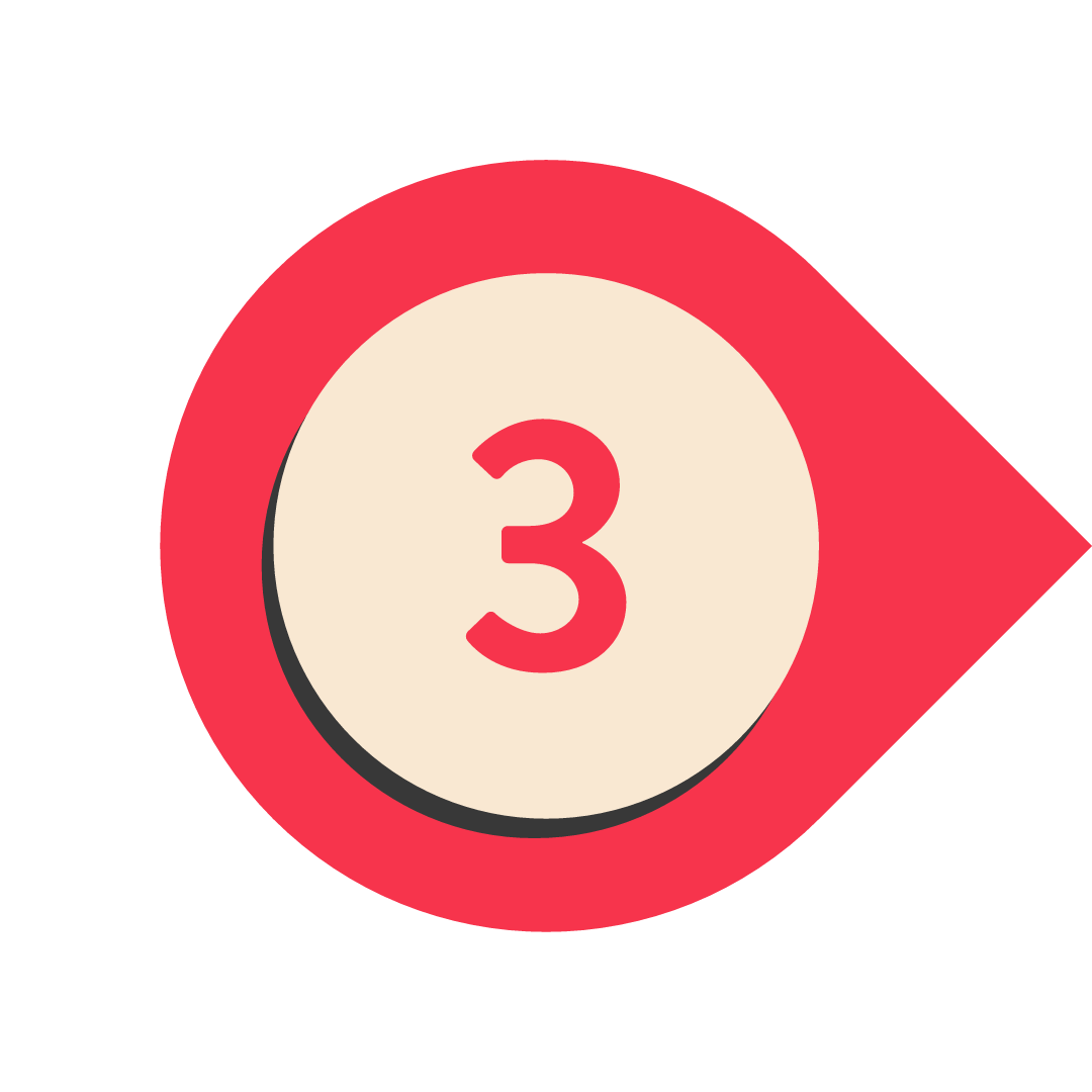 Runde rote Form mit der Nummer 3 in der Mitte auf einem neutralen Hintergrund.