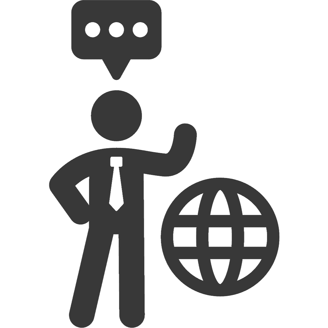 IT-Sicherheitsbeauftragter, der mit einem Globus in der Hand spricht.