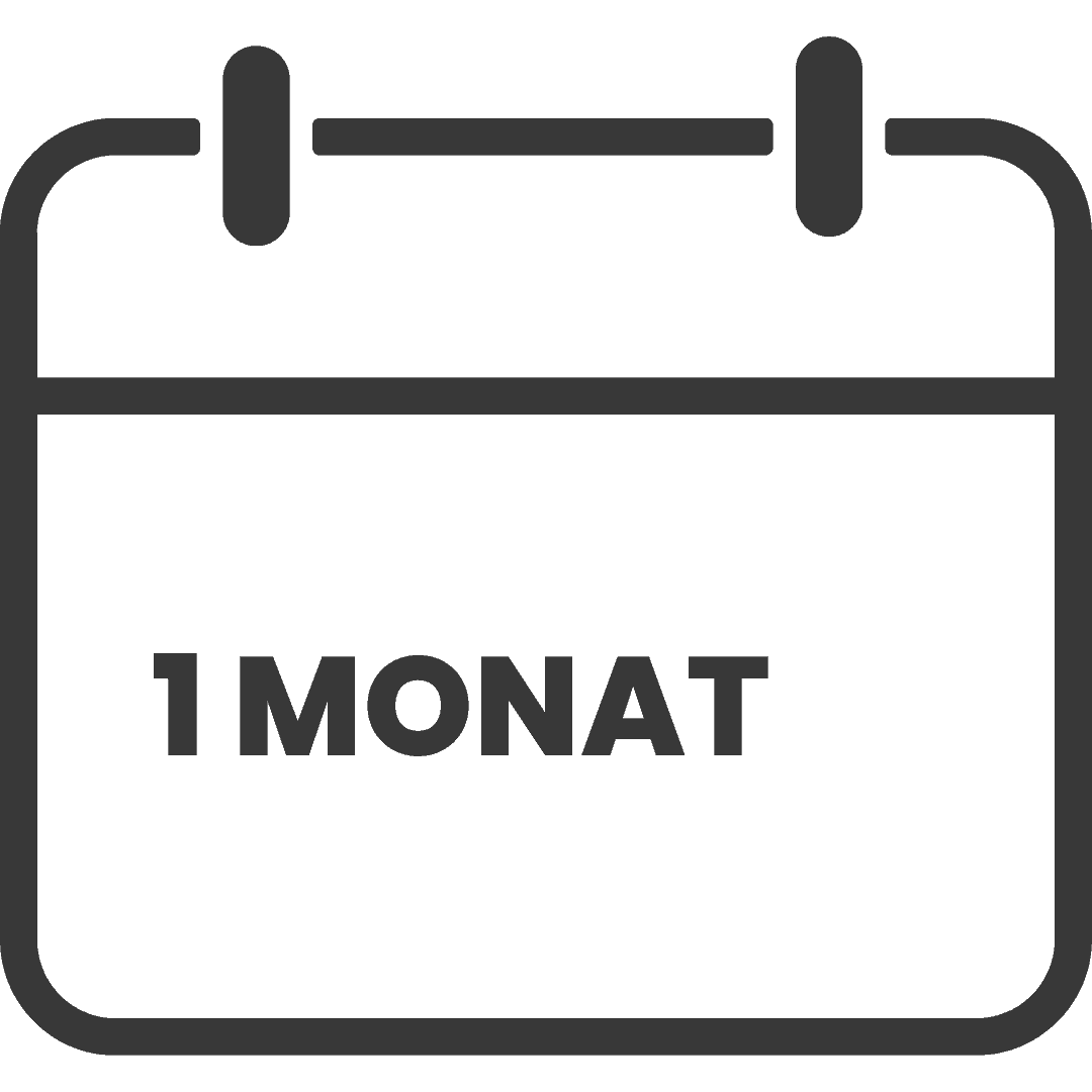 Ein einfaches schwarzes Kalender-Icon mit der Aufschrift '1 MONAT'.