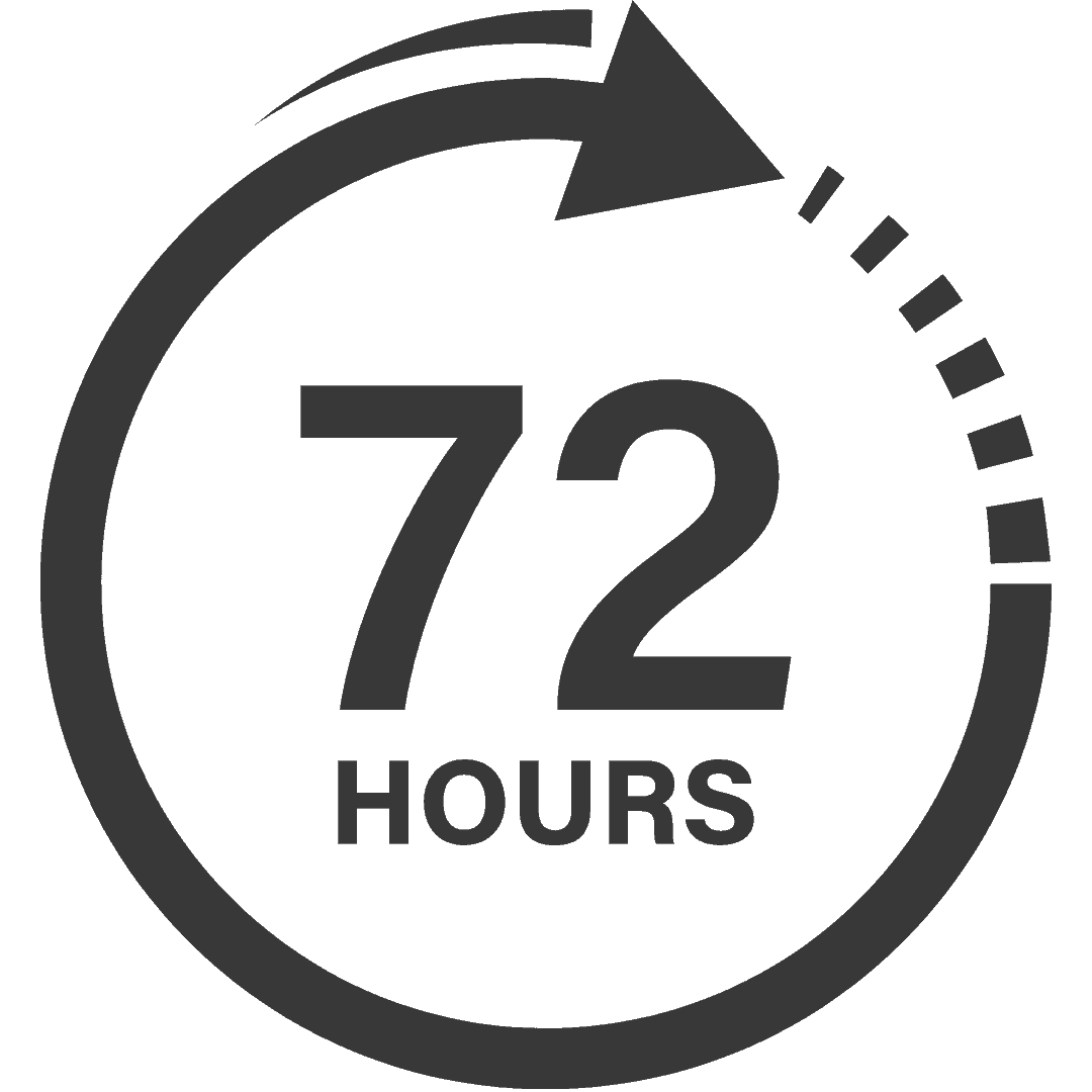 Symbol für einen Zeitrahmen von 72 Stunden mit einem Pfeil und einem Ziffernkreis.