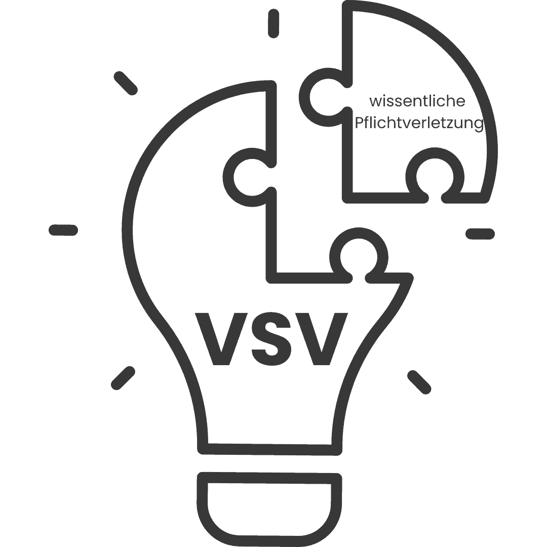 Grafik, die das Konzept der wissentlichen Pflichtverletzung darstellt, mit Text und Symbolen.