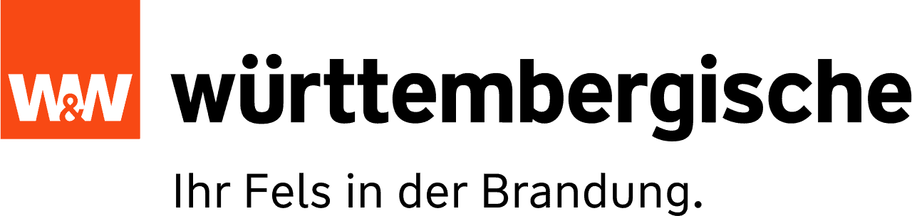 Logo der Württembergischen Versicherung mit orangefarbenem Hintergrund und weißem Schriftzug.