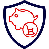 Grafisches Symbol eines Sparschweins in einem Schild, das Altersvorsorge darstellt.