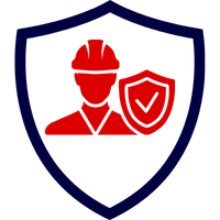 Rotes Symbol einer Bauherrenhaftpflichtversicherung auf einem blauen Schild.