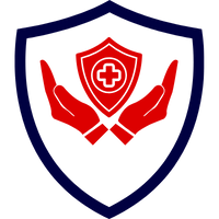 Logo einer Berufshaftpflichtversicherung mit einem Schild und Händen, die einen Schutz symbolisieren.