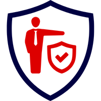 Grafisches Symbol eines Menschen, der auf ein Schild mit einem Häkchen zeigt, das Berufsunfähigkeitsversicherung darstellt.