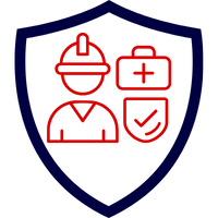 Grafische Darstellung eines Schildes mit einem Arzt und einem medizinischen Symbol in roter Farbe.