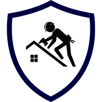 Grafik eines Dachdeckers, der mit einer Säge arbeitet, innerhalb eines Schildes.