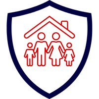 Einfamilienhaus mit rotem Dach und weißer Fassade, umgeben von einem kleinen Garten.