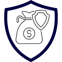 Grafik eines Geldsacks innerhalb eines Schilds, symbolisiert Ertragsausfallversicherung.