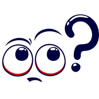 Grafik mit großen, fragenden Augen und einem Fragezeichen darüber in einem cartoonhaften Stil.