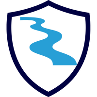 Ein Schild mit einem blauen Fluss, das die Gewässerschadenhaftpflicht symbolisiert.