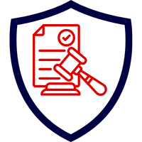Rotes Symbol einer Versicherungspolice innerhalb eines blauen Schildes.