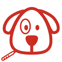 Ein einfaches, rotes Hundegesicht mit großen Augen und einem freundlichen Ausdruck.