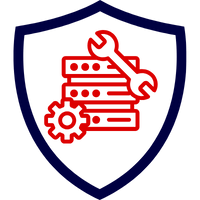 Logo einer IT-Haftpflichtversicherung in roter Schrift auf einem blauen Schild.