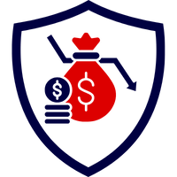 Grafisches Symbol einer Mietausfallversicherung mit einem Geldsack und einem Schutzschild.