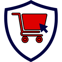 Symbol eines Einkaufswagens mit einem Cursor, um Onlinehandel darzustellen.