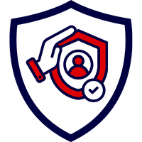 Grafisches Symbol einer Privathaftpflichtversicherung mit einem Schild und einer Hand, die eine Person darstellt.