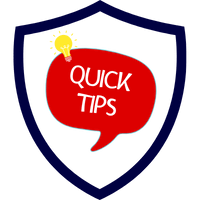 Ein Schild mit der Aufschrift 'Quick Tips' in einer roten Sprechblase auf einem blauen Schild.