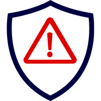 Ein rotes Warnsymbol in Form eines Dreiecks mit einem Ausrufezeichen, umgeben von einem blauen Schild.