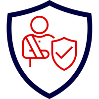 Grafik eines Schildes mit einer Person und einem Schutzsymbol, das Unfallversicherung darstellt.