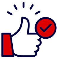 Grafik eines Daumen hoch Symbols mit einem roten Häkchen in einem Kreis.