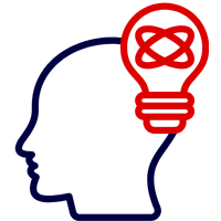 Grafik, die einen Kopf mit einer Glühbirne über dem Kopf darstellt, symbolisiert Ideen oder Kreativität.