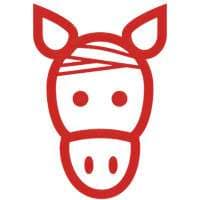 Grafik eines stilisierten Pferdekopfes mit einem Verband um den Kopf.