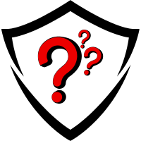 Rotes Fragezeichen-Symbol auf schwarzem Hintergrund, bestehend aus verschiedenen Größen von Fragezeichen.