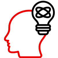 Grafik eines menschlichen Kopfes mit einer Glühbirne, die Ideen symbolisiert.