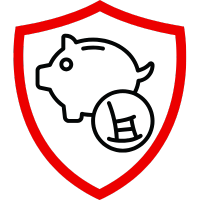 Ein rotes Schild mit einem Sparschwein und einem Euro-Symbol im Inneren.