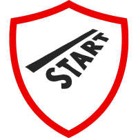 Schwarzes Schild mit rotem Rand und dem Wort 'START' in der Mitte.