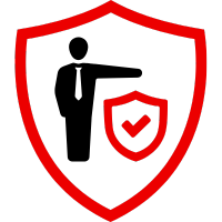 Rotes Schildsymbol mit einem Häkchen in der Mitte, das Berufsunfähigkeitsversicherung darstellt.