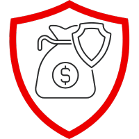 Grafische Darstellung eines Geldbeutels mit einem Schutzschild in einem roten Schild.