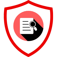 Ein Symbol, das eine Dokumentenübersicht mit einer Lupe in einem Schild darstellt.