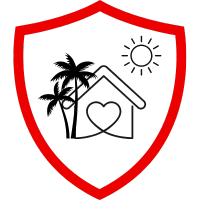 Ein einfaches Symbol eines Hauses mit einem Herz, umgeben von einem roten Schild.