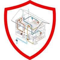 Grafische Darstellung der technischen Gebäudeplanung mit Rohren und Leitungen in einem Haus.