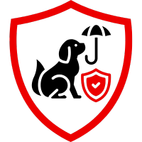 Icon eines Hundes unter einem Regenschirm, umgeben von einem Schutzschild-Symbol.