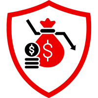 Rotes Schild mit einem Geldsack-Symbol und Dollarzeichen in der Mitte.