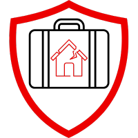 Rotes Schild mit einem Haus-Symbol, das einen Riss zeigt, im Inneren des Schildes.