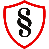 Ein rotes Schild mit einem Paragraphen-Symbol in der Mitte auf transparentem Hintergrund.