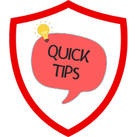 Rotes Schild mit einer Sprechblase, die 'QUICK TIPS' und eine Glühbirne zeigt.