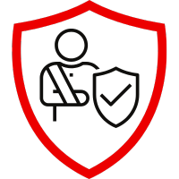 Grafik eines Schildes mit einer Person und einem Schutzsymbol, das Unfallversicherung darstellt.