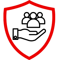 Rotes Schildsymbol, das Schutz oder Sicherheit darstellt, auf transparentem Hintergrund.