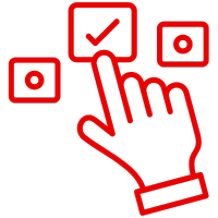 Grafik einer Hand, die auf ein Auswahlkästchen mit Häkchen zeigt, umgeben von weiteren Kästchen.