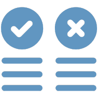 Grafik mit zwei Symbolen, eines mit einem Häkchen und das andere mit einem Kreuz, die eine Gegenüberstellung darstellen.