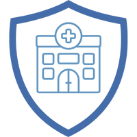 Grafik eines Gebäudes in einem blauen Schild, das eine symbolische Darstellung von Sicherheit und Schutz bietet.