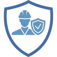 Symbol eines Schutzschildes mit einer stilisierten Darstellung von zwei Personen, die Sicherheit und Schutz repräsentieren.